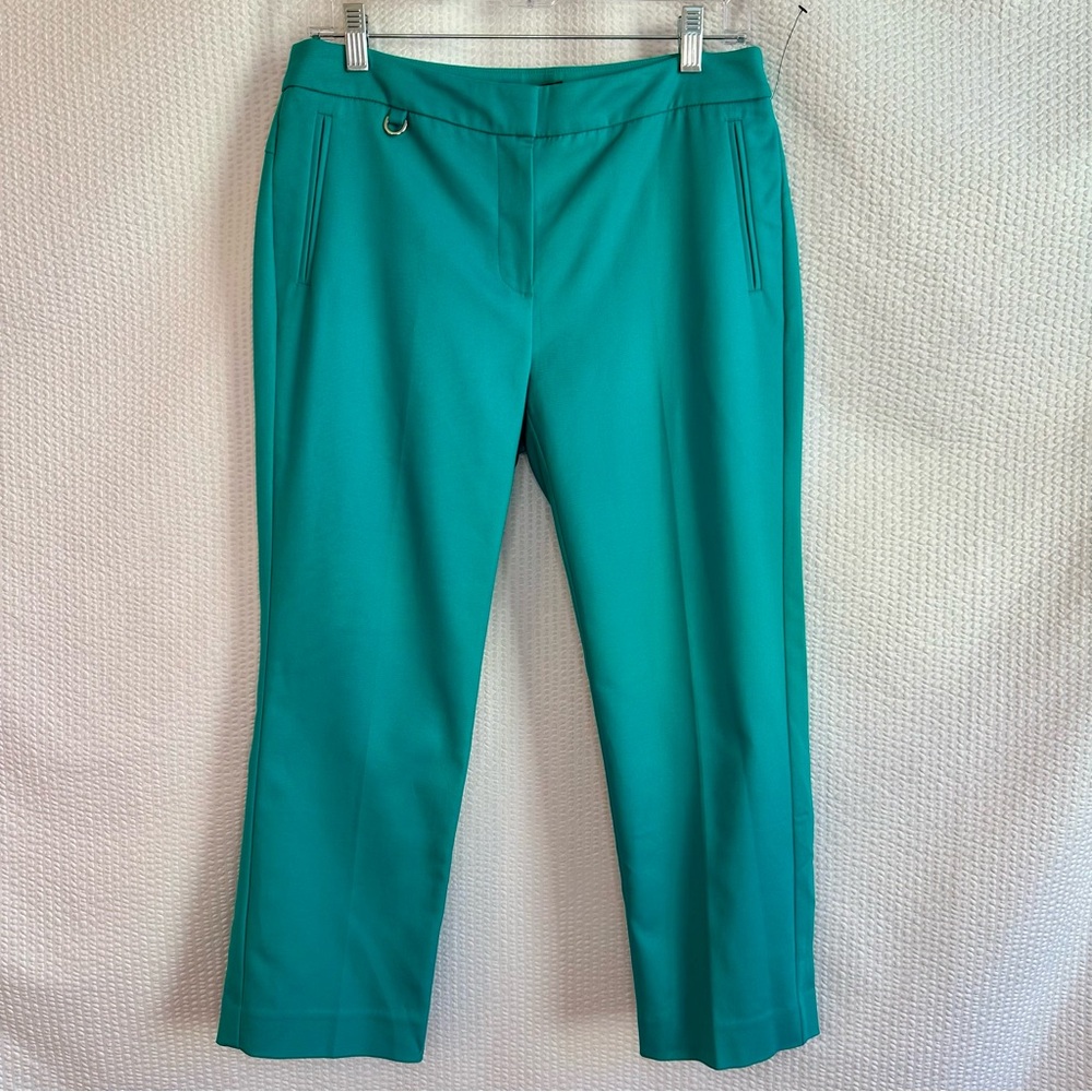 ADRIANNA PAPELL Teal Green Capri Pants Size 6 NWT Stretch Cropped Trouser Work